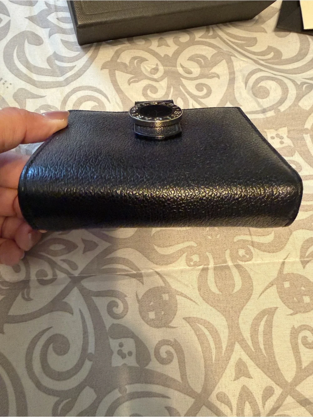 Bulgari Black Pebbled Leather Bifold Wallet with Snap